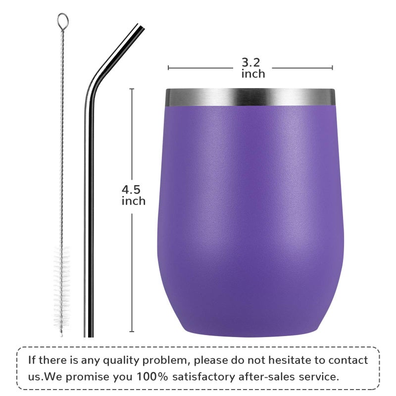 MEWAY 12oz/12 Pack Wine Tumbler Glasses with Lid -Double Wall Vacuum Stainless Steel Travel Tumbler Mug,Stemless Insulated Wine Cup for,Coffee,Cocktails,Gifts (Purple,Set of 12) - Image 4